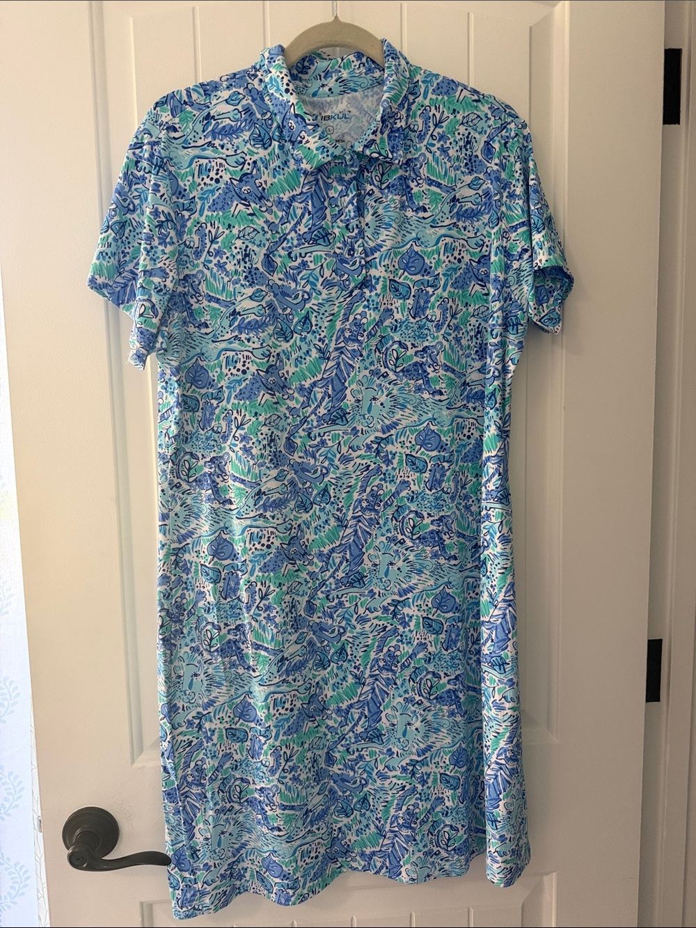 IBKUL Blue and Teal Floral Polo Midi Dress